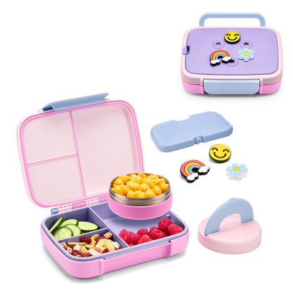 Benni Kids Bento Box with Optional Insulated Food Jar, Ice Pack and Charms